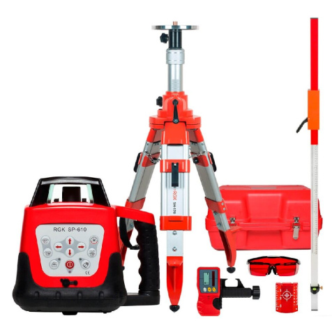 Комплект: ротационный нивелир RGK SP-610 + штатив, рейка