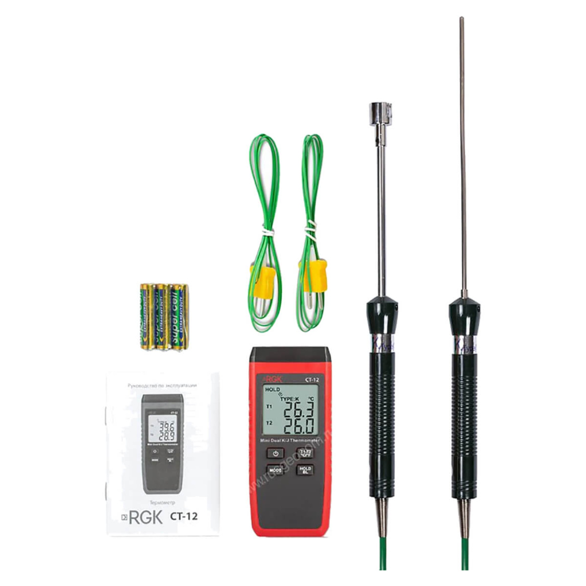 Термометр RGK CT-12 с погружным зондом температуры TR-10W и поверхностным зондом TR-10S - 4