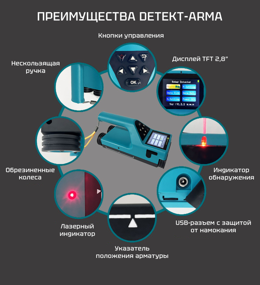ДЕТЕКТ-АРМА Измеритель защитного слоя бетона - 6